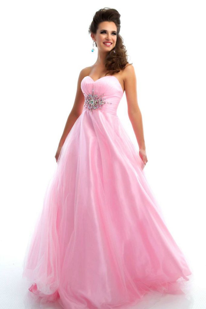 Sweetehart Beaded A Line Pink Prom Dresses