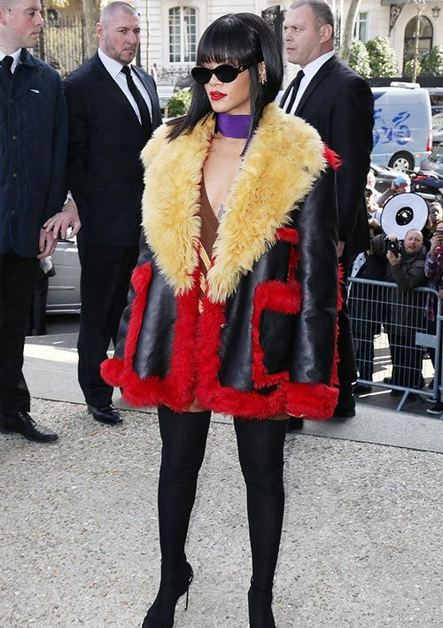 Rihanna in fur coat
